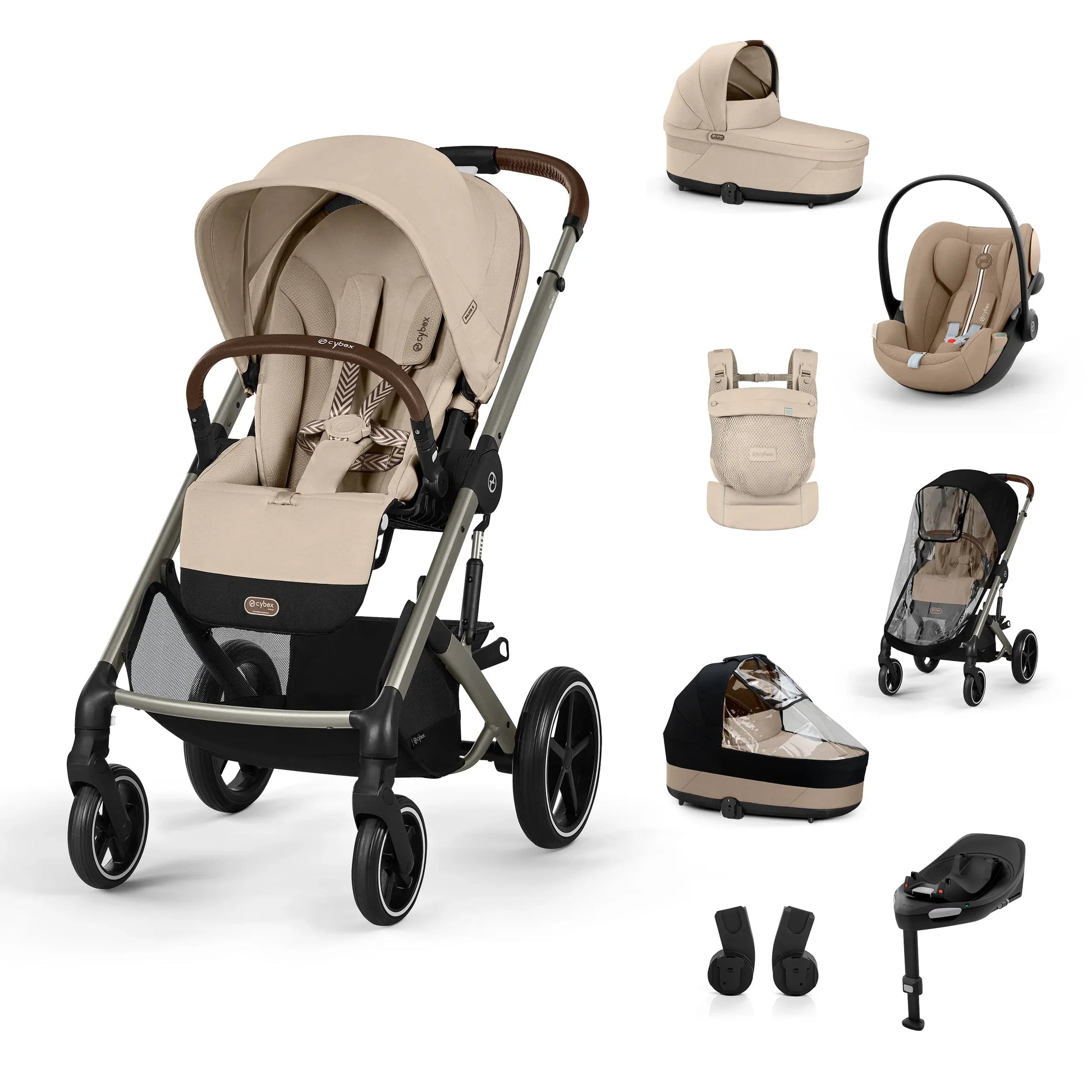 Cybex® Otroški voziček 4v1 Balios S Lux + Nosilka Amya + Avtosedež Cloud G + IsoFix baza G Almond Beige (+ Rain cover) Cybex
