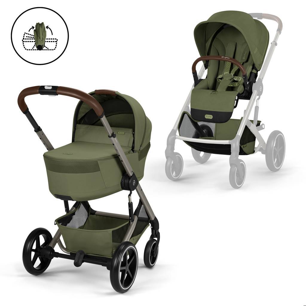 Cybex® Poussette enfant avec nacelle pliable 2en1 Balios S Lux Moss Green (Taupe Frame)