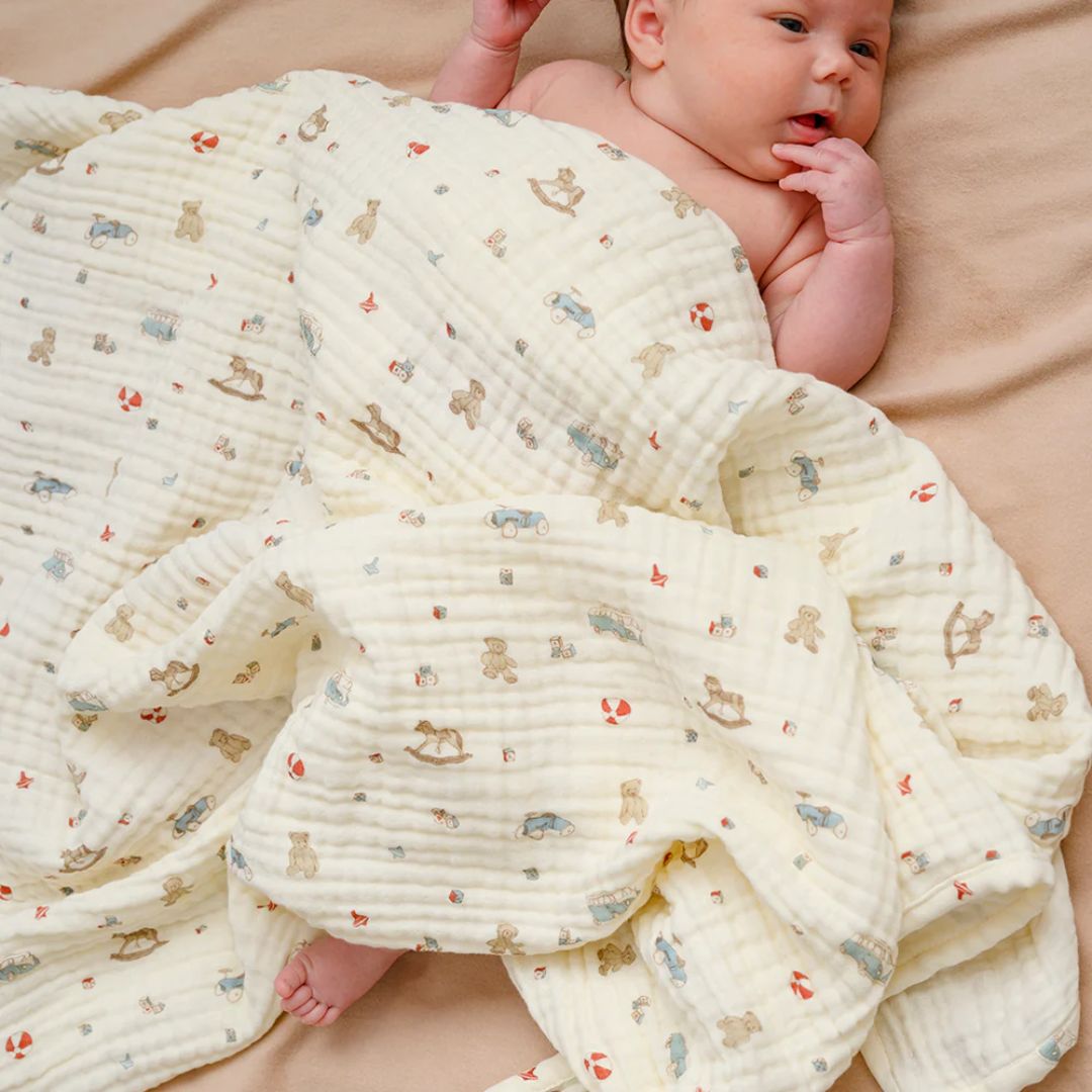 CamCam® Odeja iz muslina GOTS Vintage Toys 100x100 Cam Cam Copenhagen