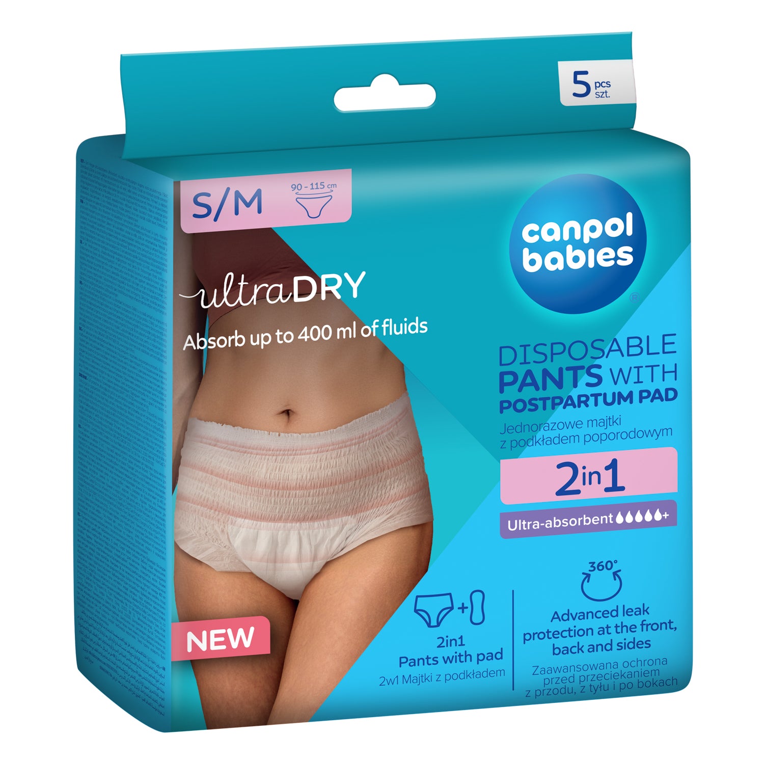 Canpol babies® 2en1 culotte post-partum ultra absorbante avec protège-slip S/M 5 pcs