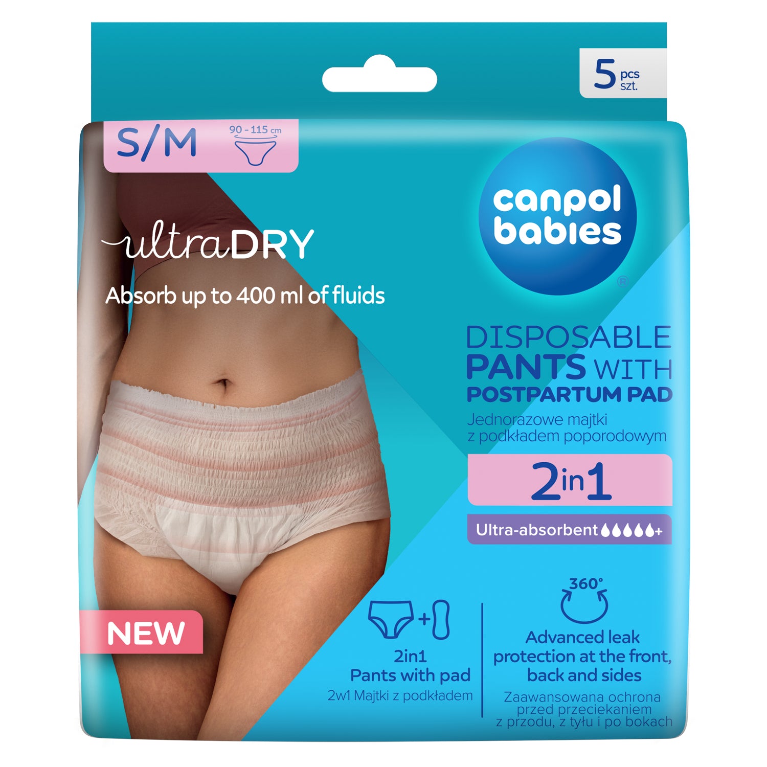 Canpol babies® 2en1 culotte post-partum ultra absorbante avec protège-slip S/M 5 pcs