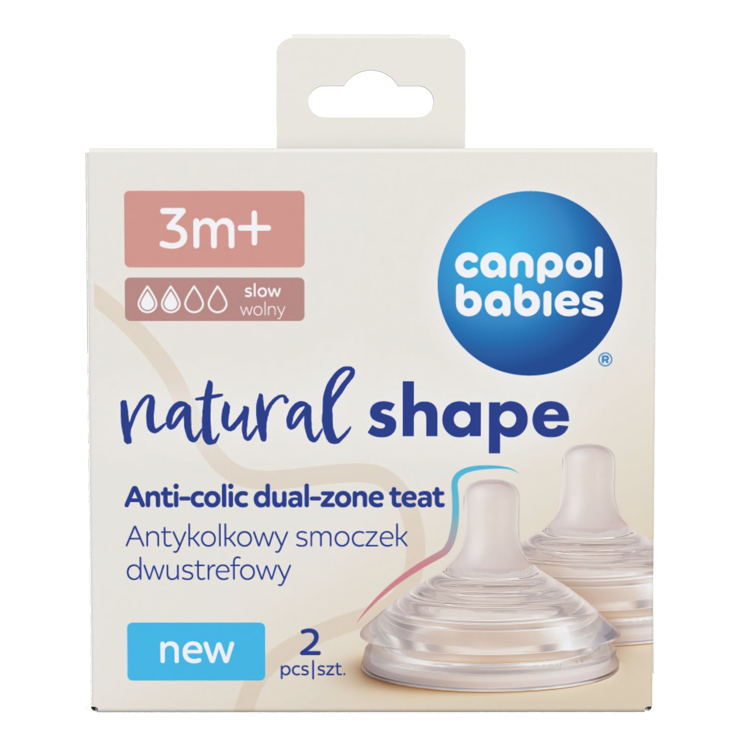 Canpol babies® Anti-colic dvopodročni silikonski cucelj Natural Shape 3m+ 2 kos