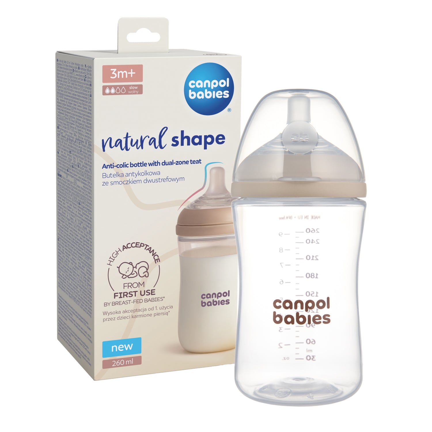 Canpol babies® Anti-colic bočica s dvopodručnim dudlekom Natural Shape 260ml