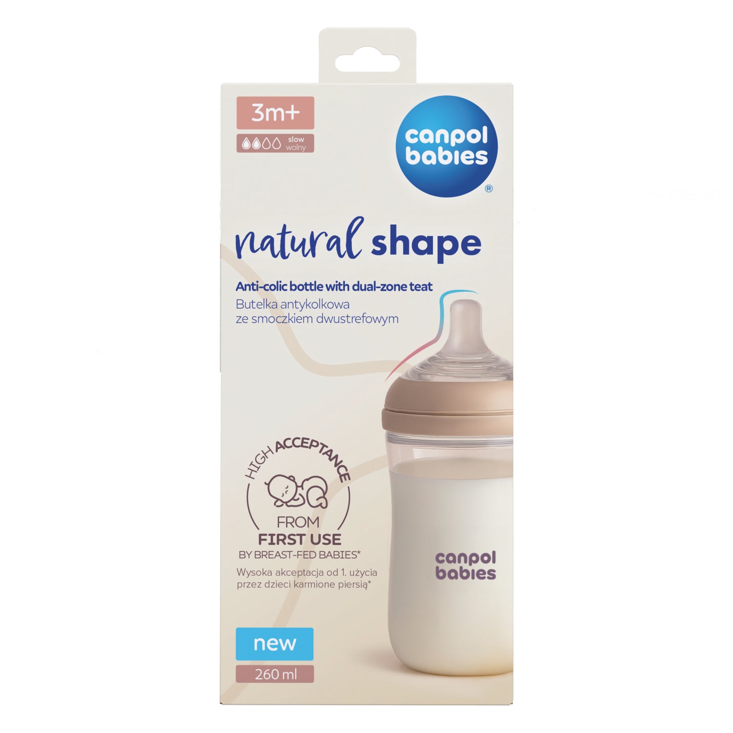 Canpol babies® Anti-colic bočica s dvopodručnim dudlekom Natural Shape 260ml