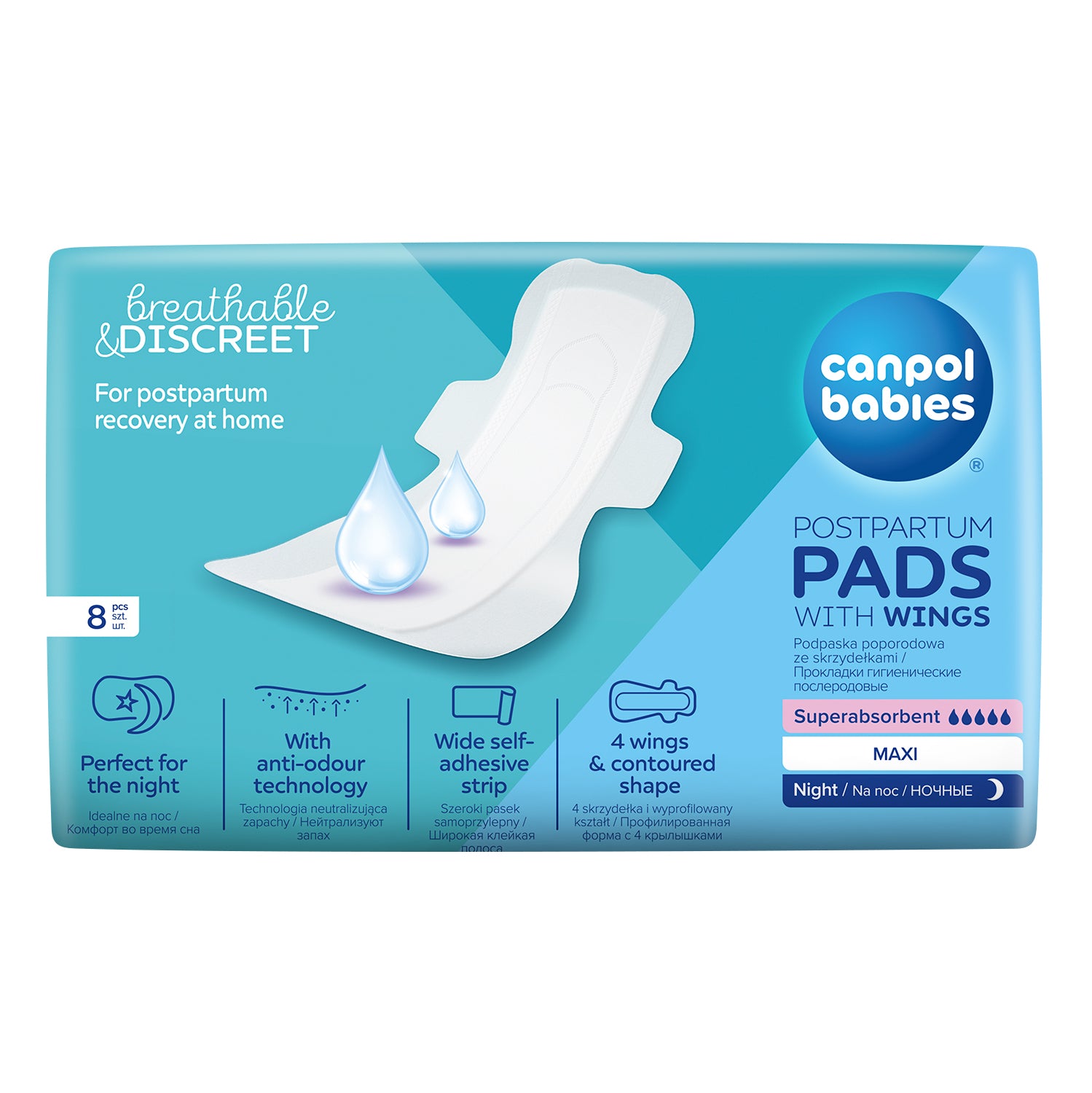 Canpol babies® Serviettes hygiéniques postnatales avec ailes Night 8 pcs