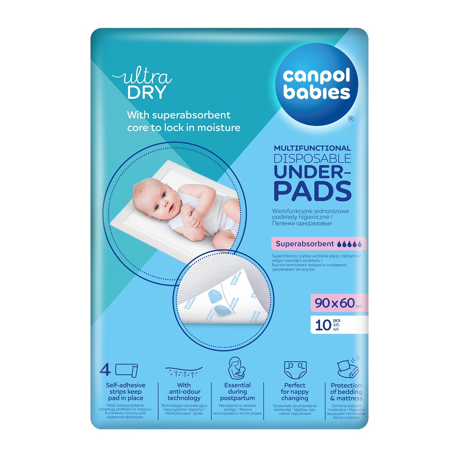 Canpol babies® Večnamenska higienska podloga z lepilnimi trakovi (90x60) 10 kos