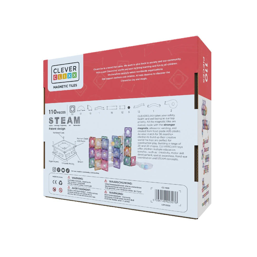 Cleverclixx® Magnetne ploščice Ball Run Clever Pack Pastel 110 kos Cleverclixx