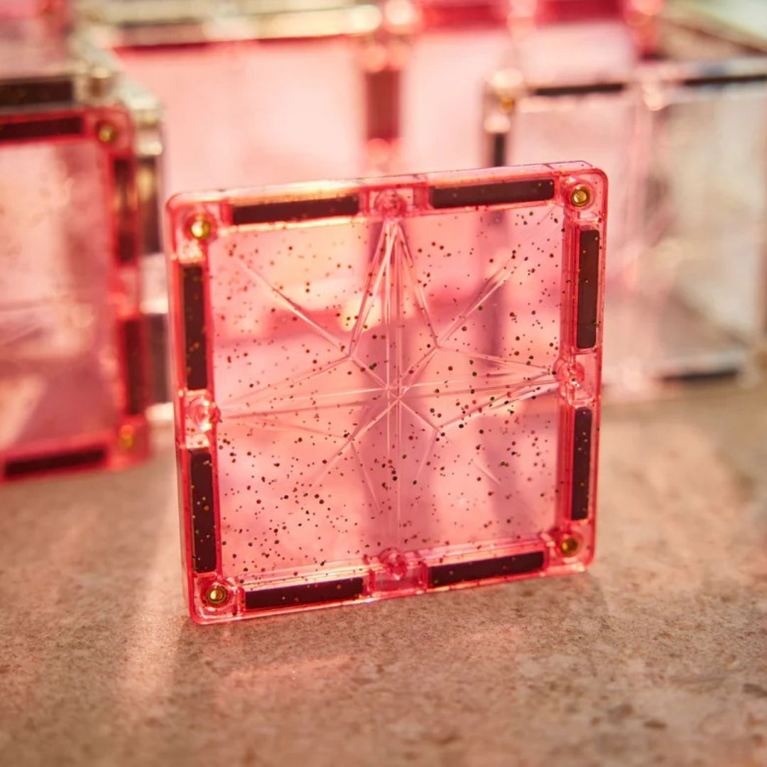 Cleverclixx® Magnetne ploščice Glitter Tiles Pack Transparent Pink 16 kos Cleverclixx