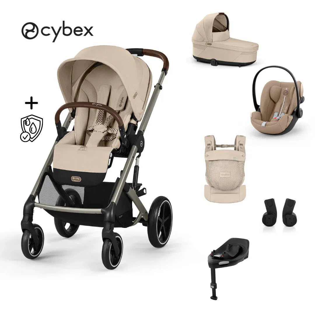 Cybex® Otroški voziček 4v1 Balios S Lux + Nosilka Amya + Avtosedež Cloud G + IsoFix baza G Almond Beige (+ Rain cover) Cybex
