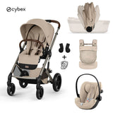 Cybex® Dječja kolica sa sklopivom košarom 3u1 Balios S Lux + Nosiljka Amya + Autosjedalica Cloud G3 Almond Beige (+ Rain cover)