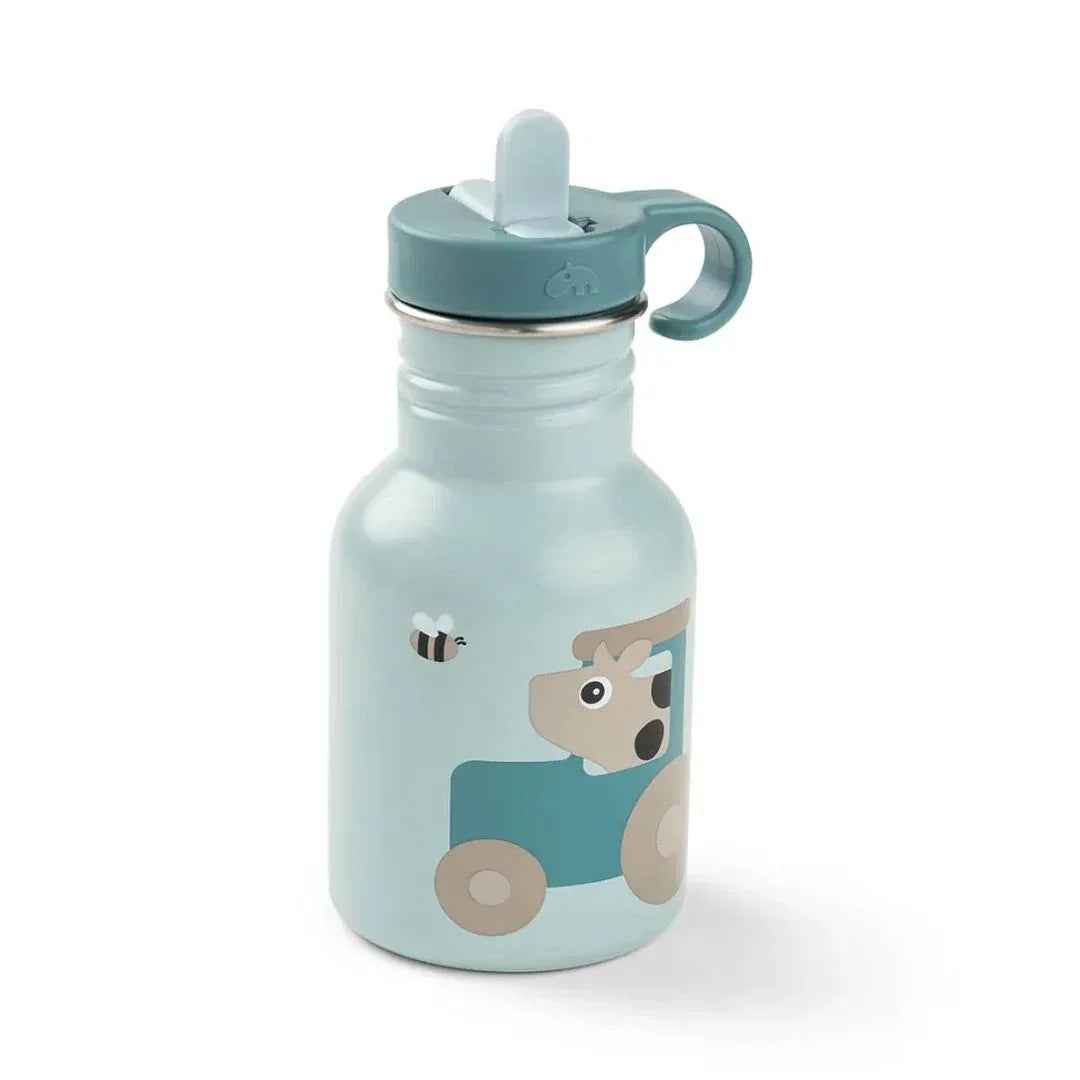 Done by Deer® Kovinska steklenička s slamico Tiny farm Blue 350 ml