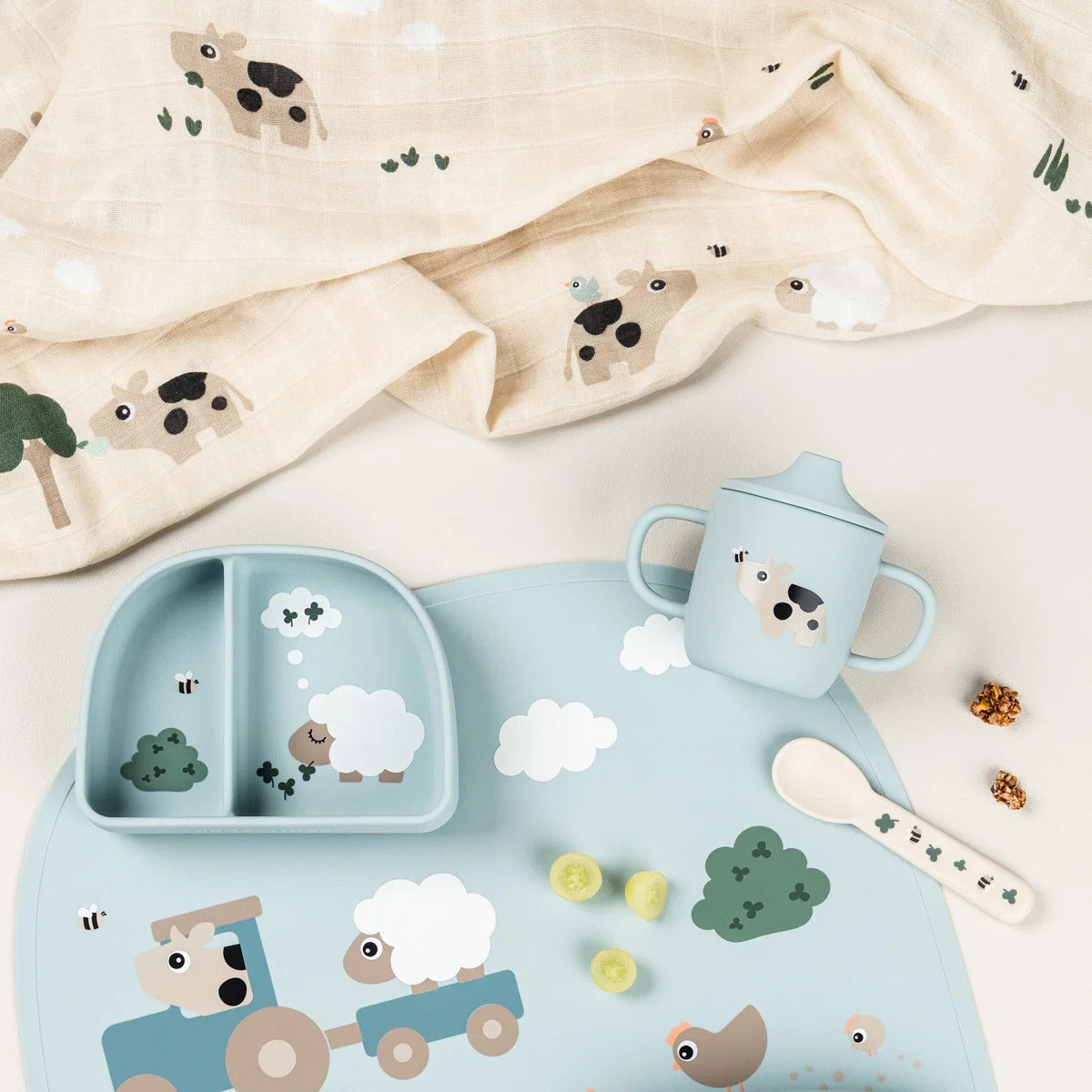 Done by Deer® Burp cloth 3-pack Tiny farm Sand 65x65 – slika 3