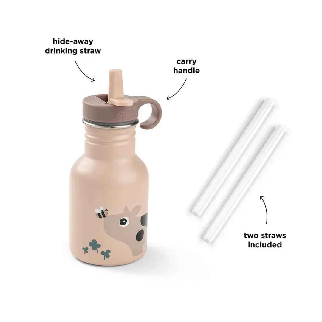 Done by Deer® Kovinska steklenička s slamico Tiny farm Powder 350 ml