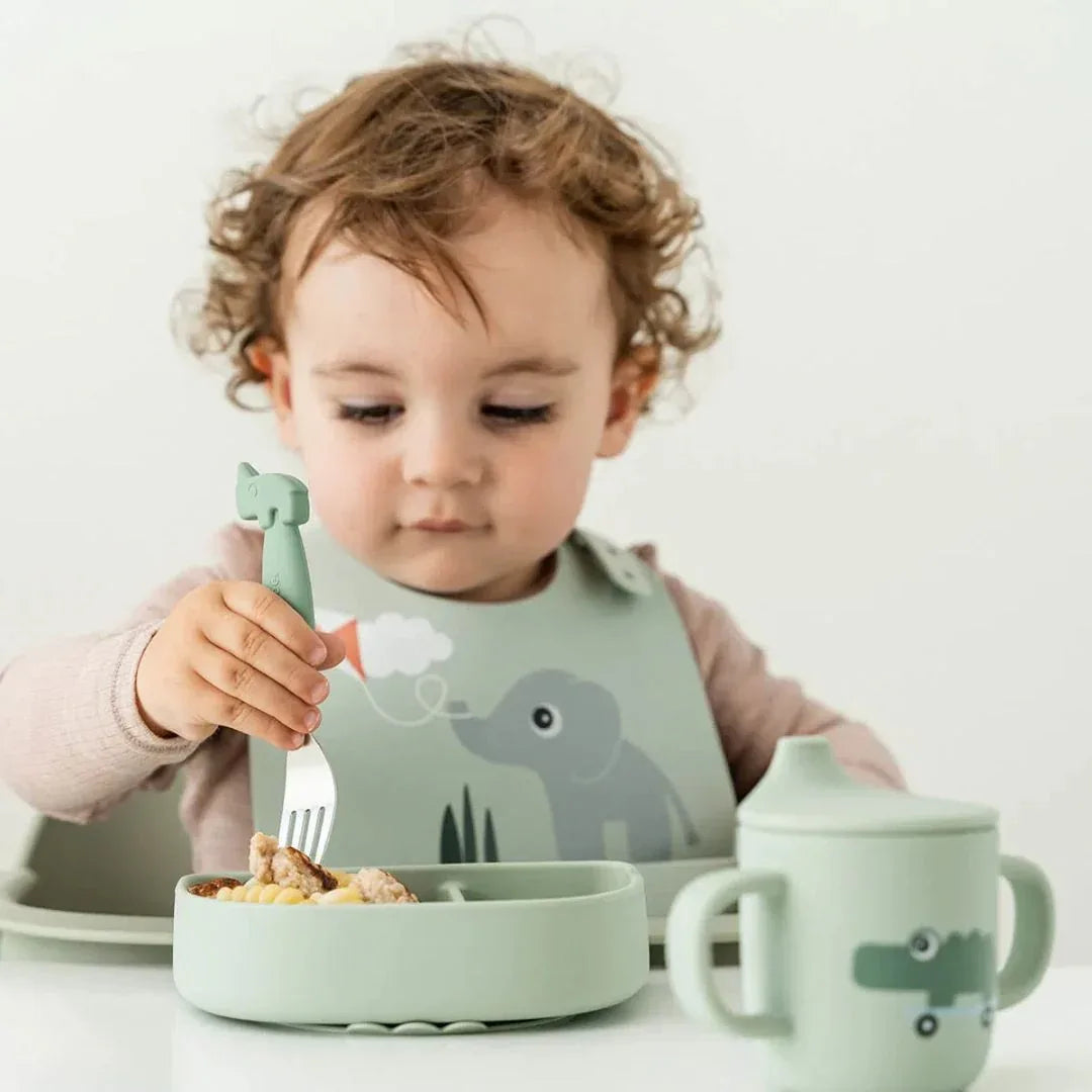 Done by Deer® Otroška deljena skledica Stick&Stay Playground Green Done by Deer