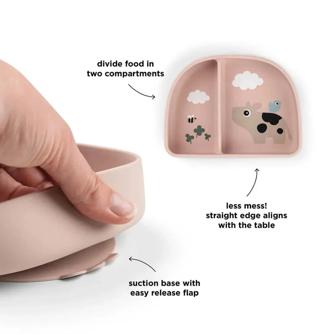 Done by Deer® Otroška deljena skledica Stick&Stay Tiny farm Powder - Evitas