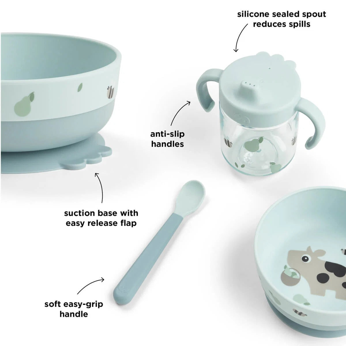 Done by Deer® Prvi jedilni set Foodie Tiny farm Blue – slika 4