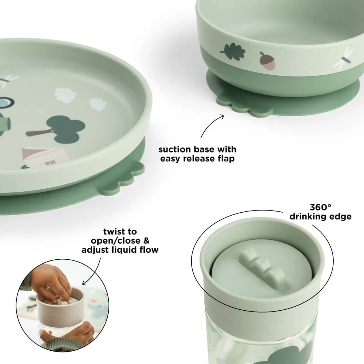 Done by Deer® Premier coffret repas Foodie avec tasse 360° Tiny trails Green – slika 4