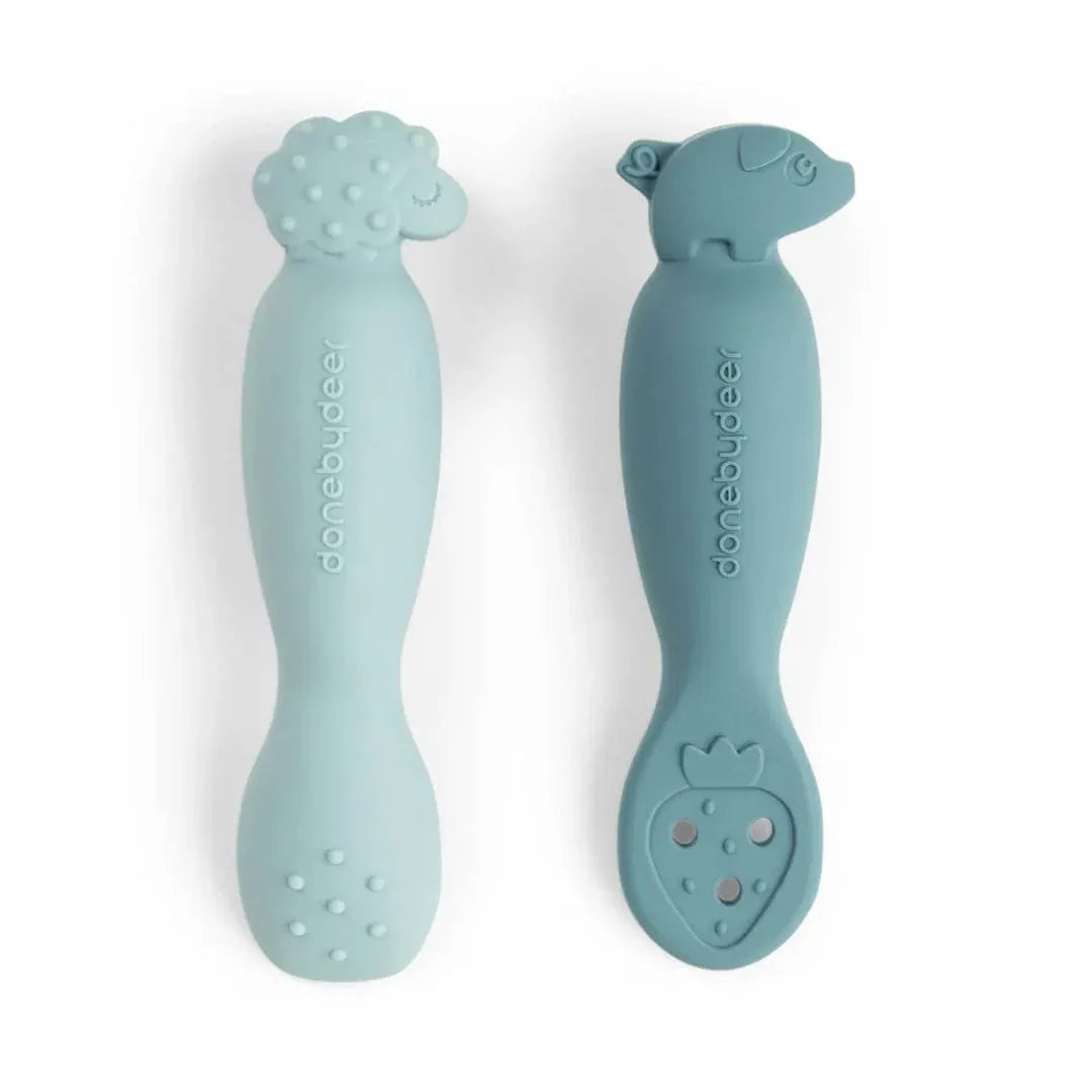 Done by Deer® Set 2 silikonskih žličk Tiny Farm Blue Done by Deer