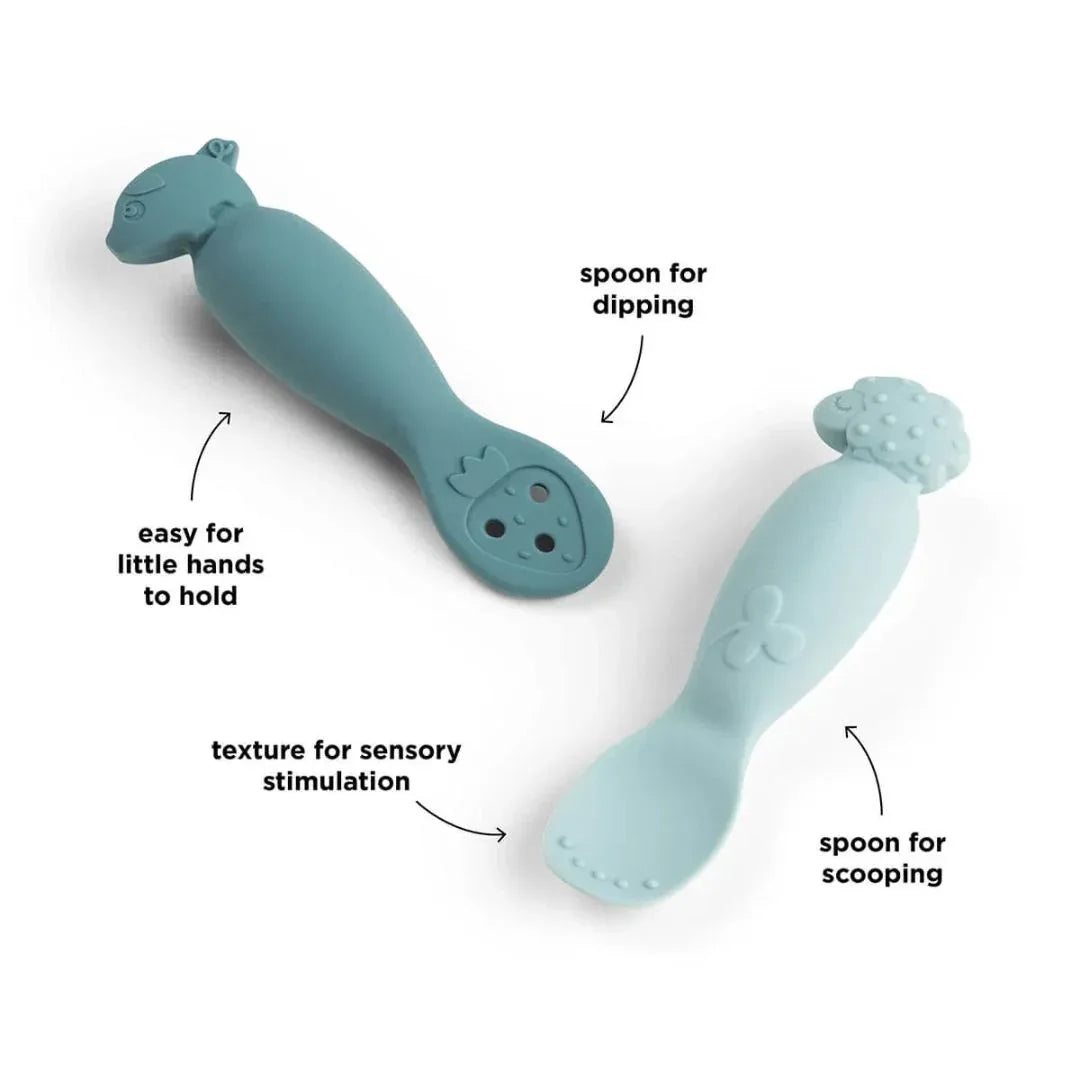 Done by Deer® Set 2 silikonskih žličk Tiny Farm Blue Done by Deer