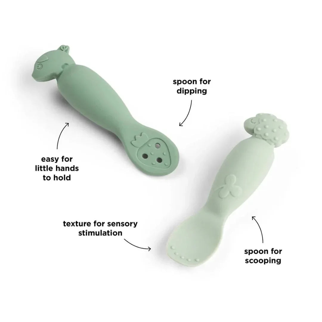 Done by Deer® Set 2 silikonskih žličk Tiny Farm Green - Evitas