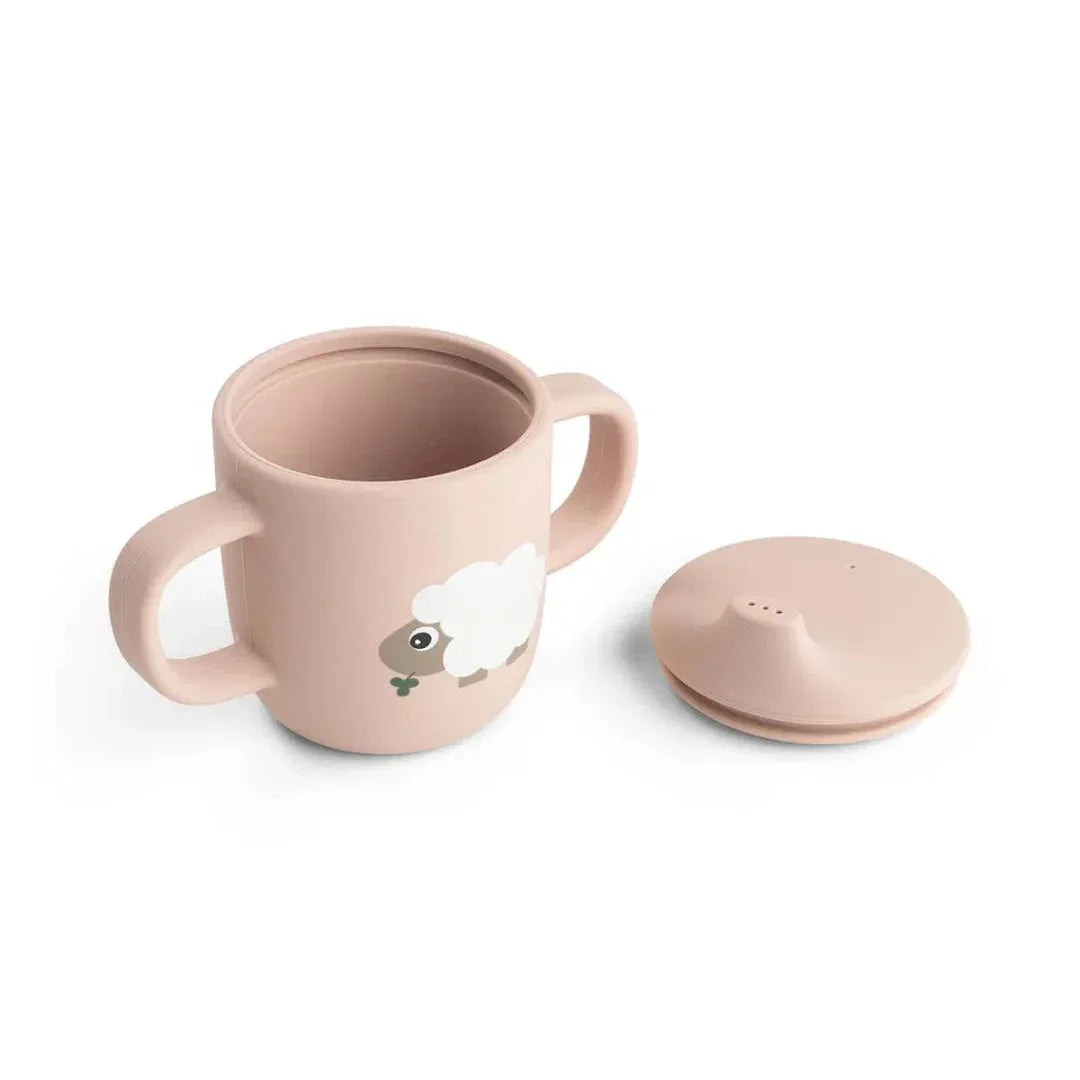 Done by Deer® Silikonski lonček s pokrovčkom in ročaji Tiny Farm Powder Done by Deer