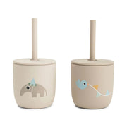 Done by Deer® Silikonski lonček s slamico Celebration Sand 2 kosa Done by Deer