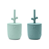 Done by Deer® Bicchiere in silicone con cannuccia Peekaboo Wally Blue 2 pezzi