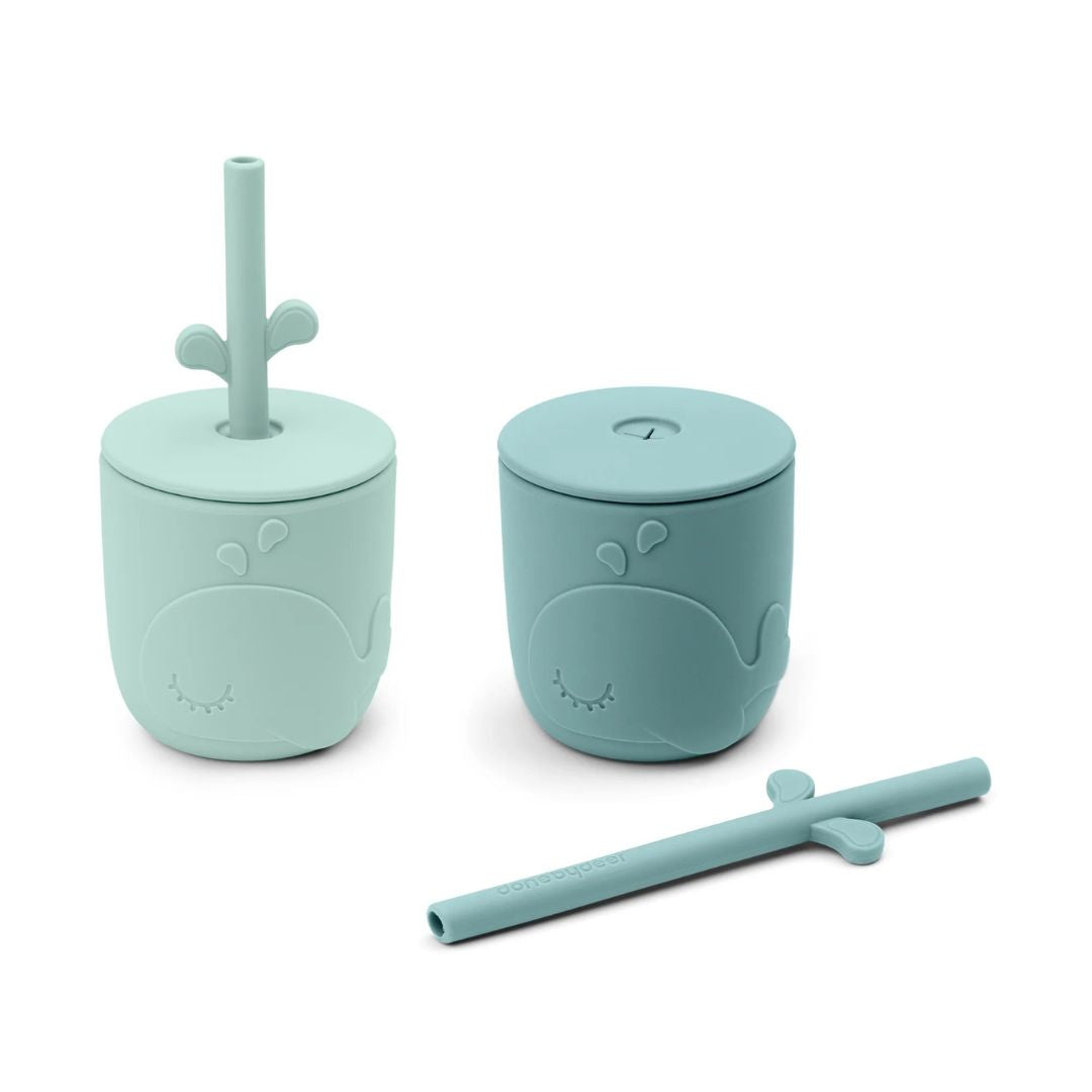 Done by Deer® Silicone cup with straw Peekaboo Wally Blue 2 pieces