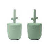 Done by Deer® Bicchiere in silicone con cannuccia Peekaboo Wally Green 2 pezzi