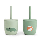 Done by Deer® Set 2 tazze in silicone con cannuccia Playground Green