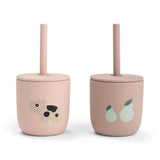 Done by Deer® Set 2 tazze in silicone con cannuccia Tiny Farm Powder