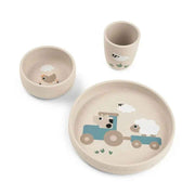 Done by Deer® Silikonski set za hranjenje Stick&Stay Tiny farm Sand Done by Deer