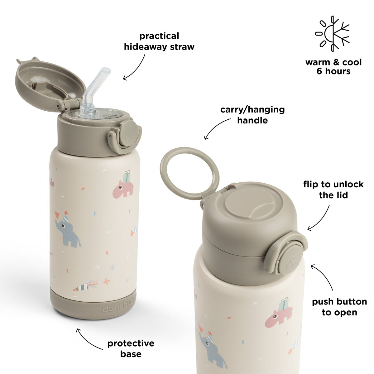 Done by Deer® Termo steklenička s slamico 340 ml Celebration Sand Done by Deer