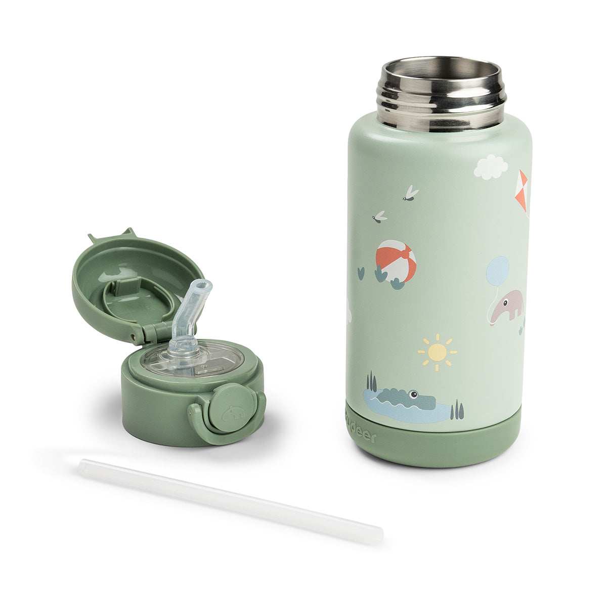 Done by Deer® Termo steklenička s slamico 340 ml Playground Green Done by Deer