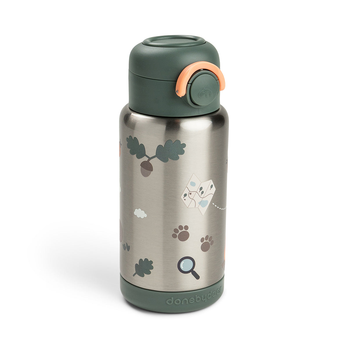 Done by Deer® Termo steklenička s slamico 340 ml Tiny trails Green Done by Deer