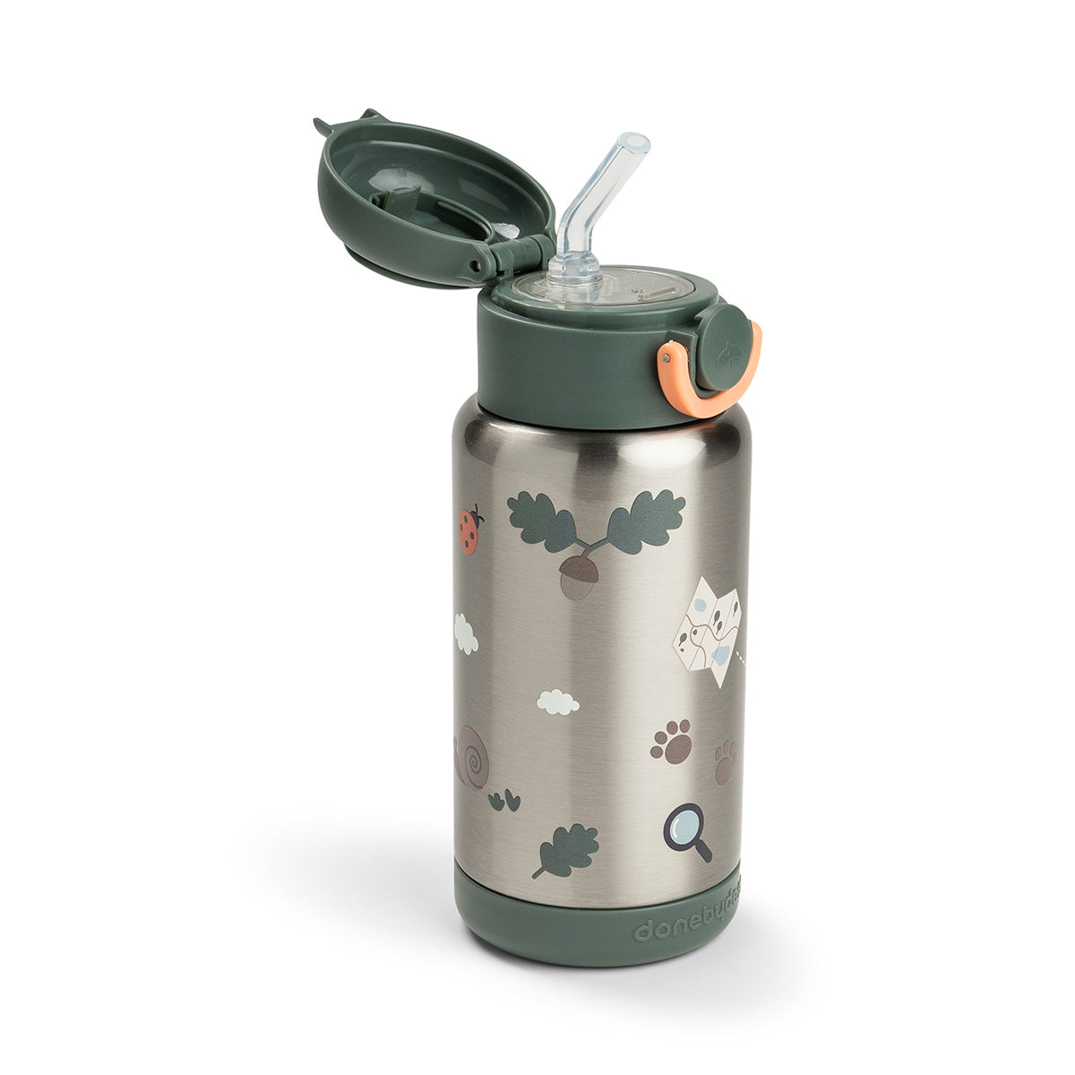 Done by Deer® Termo steklenička s slamico 340 ml Tiny trails Green Done by Deer