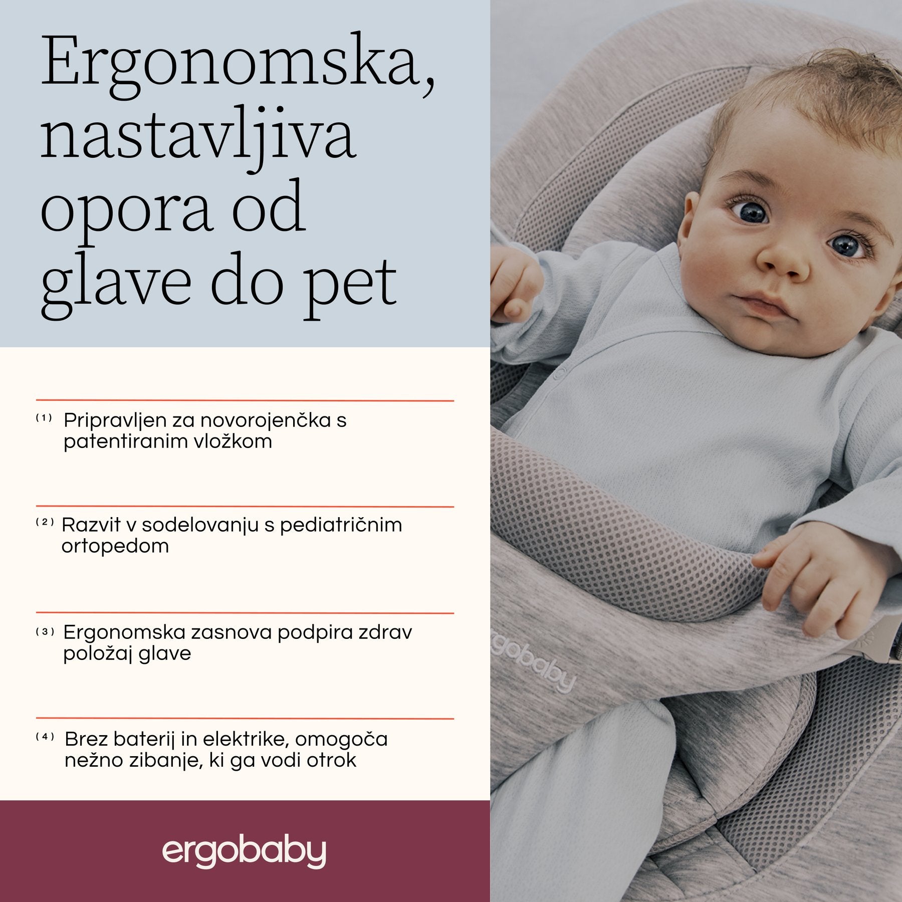 Ergobaby® Evolve ležaljka 3u1 Light Grey