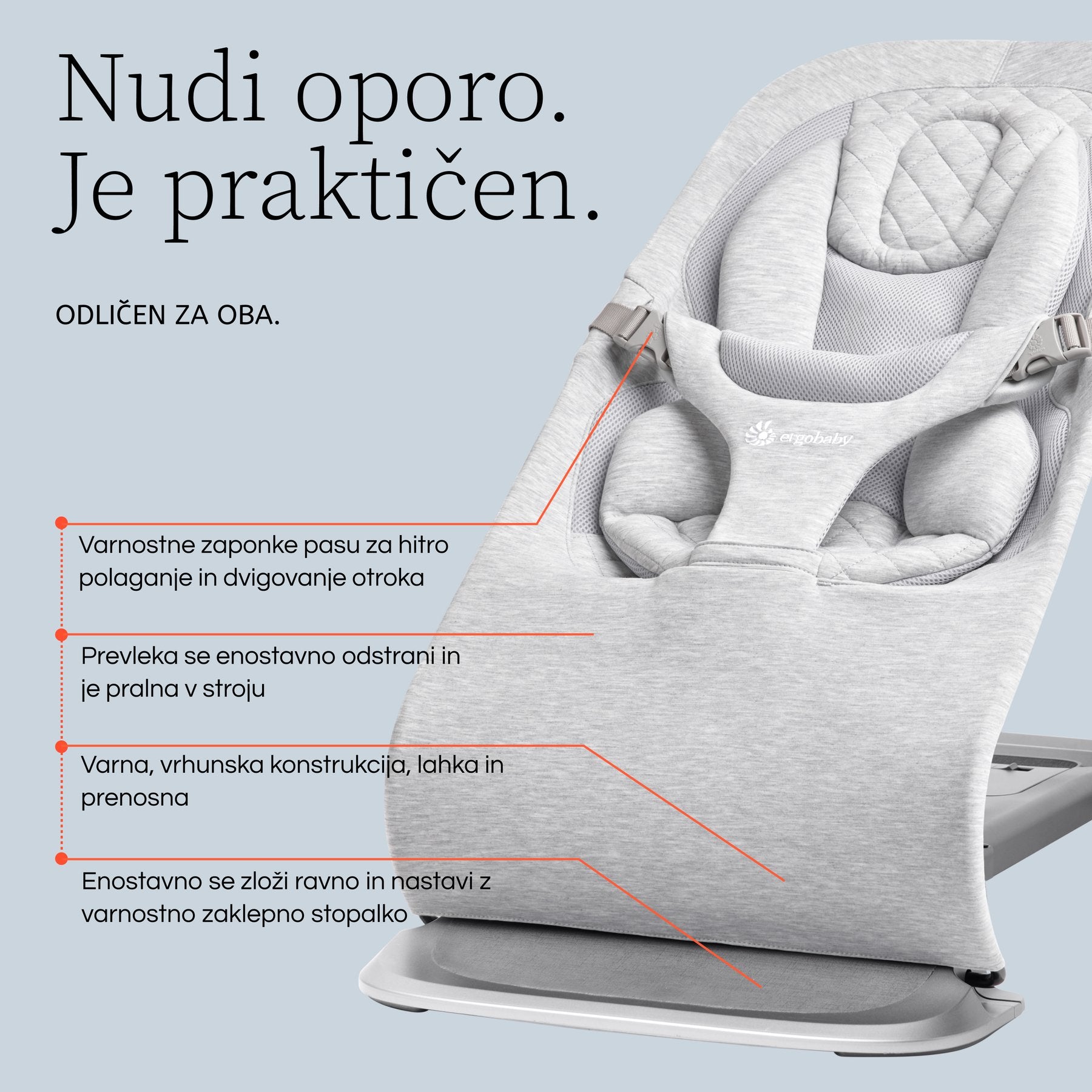Ergobaby® Evolve ležaljka 3u1 Light Grey