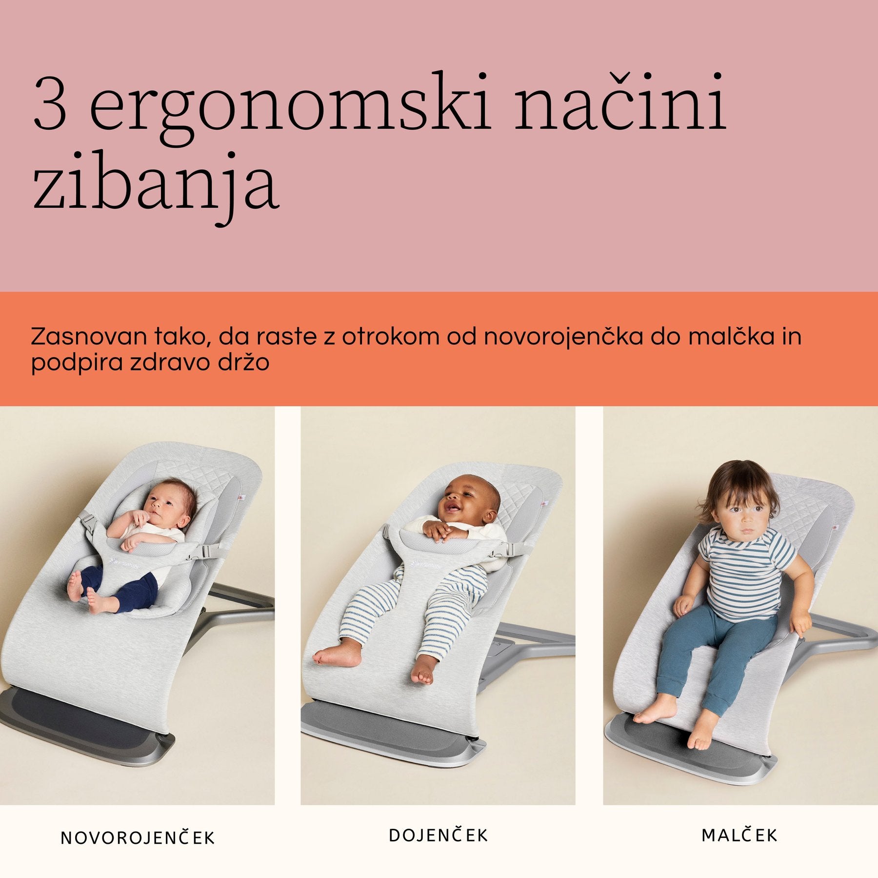 Ergobaby® Evolve ležaljka 3u1 Light Grey