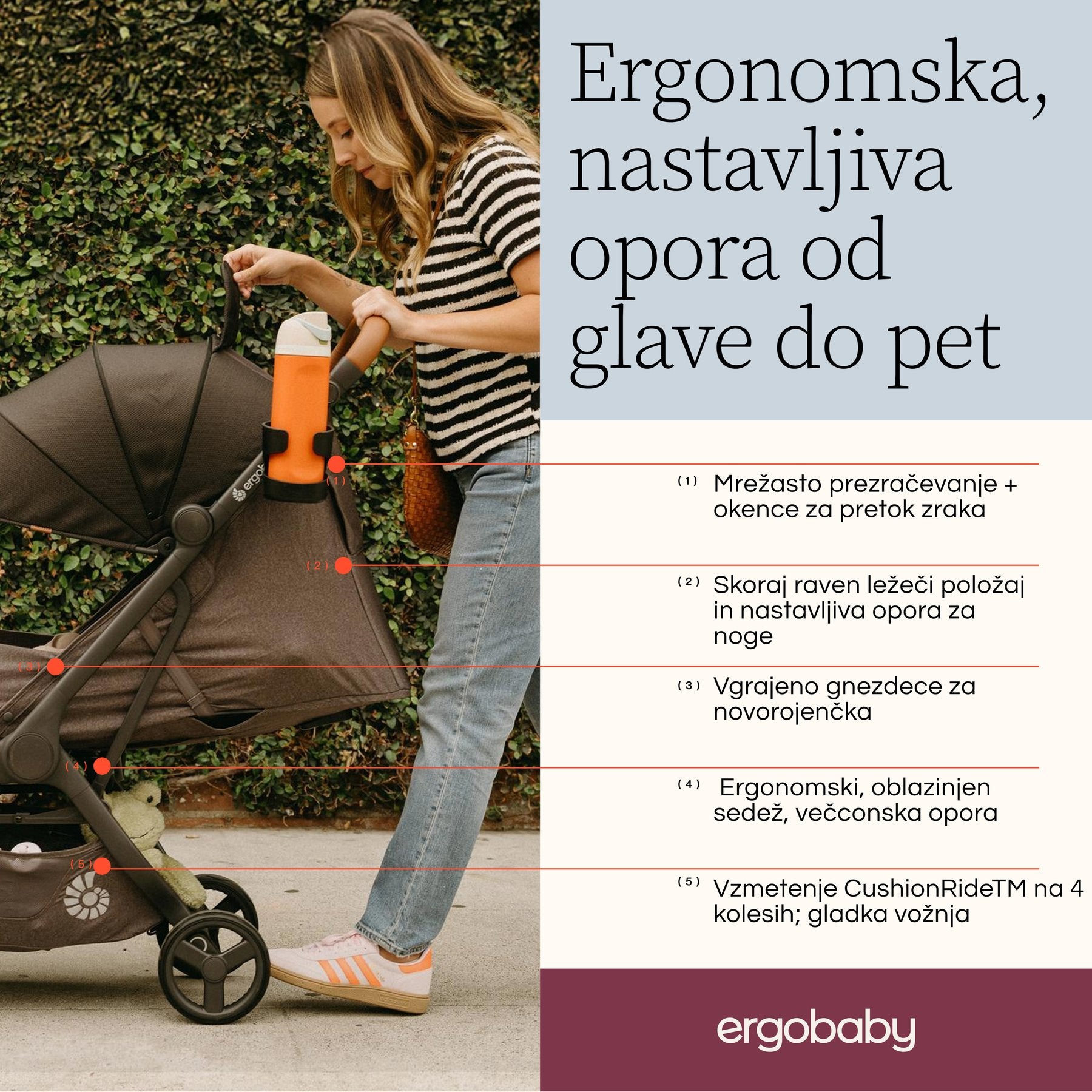 Ergobaby® Passeggino compatto Metro 3 Deluxe Pearl Grey