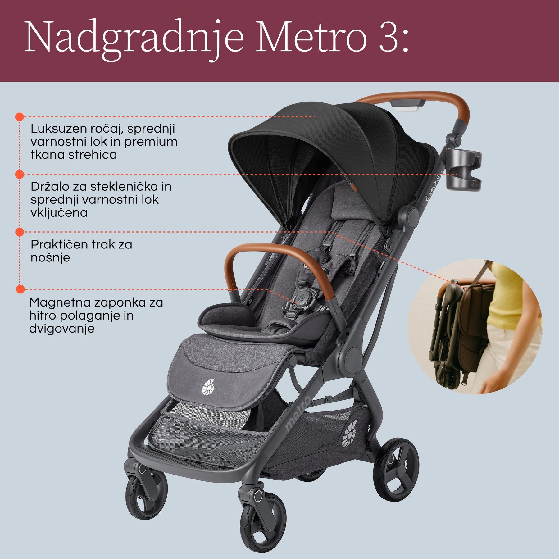 Ergobaby® Passeggino compatto Metro 3 Deluxe Pearl Grey