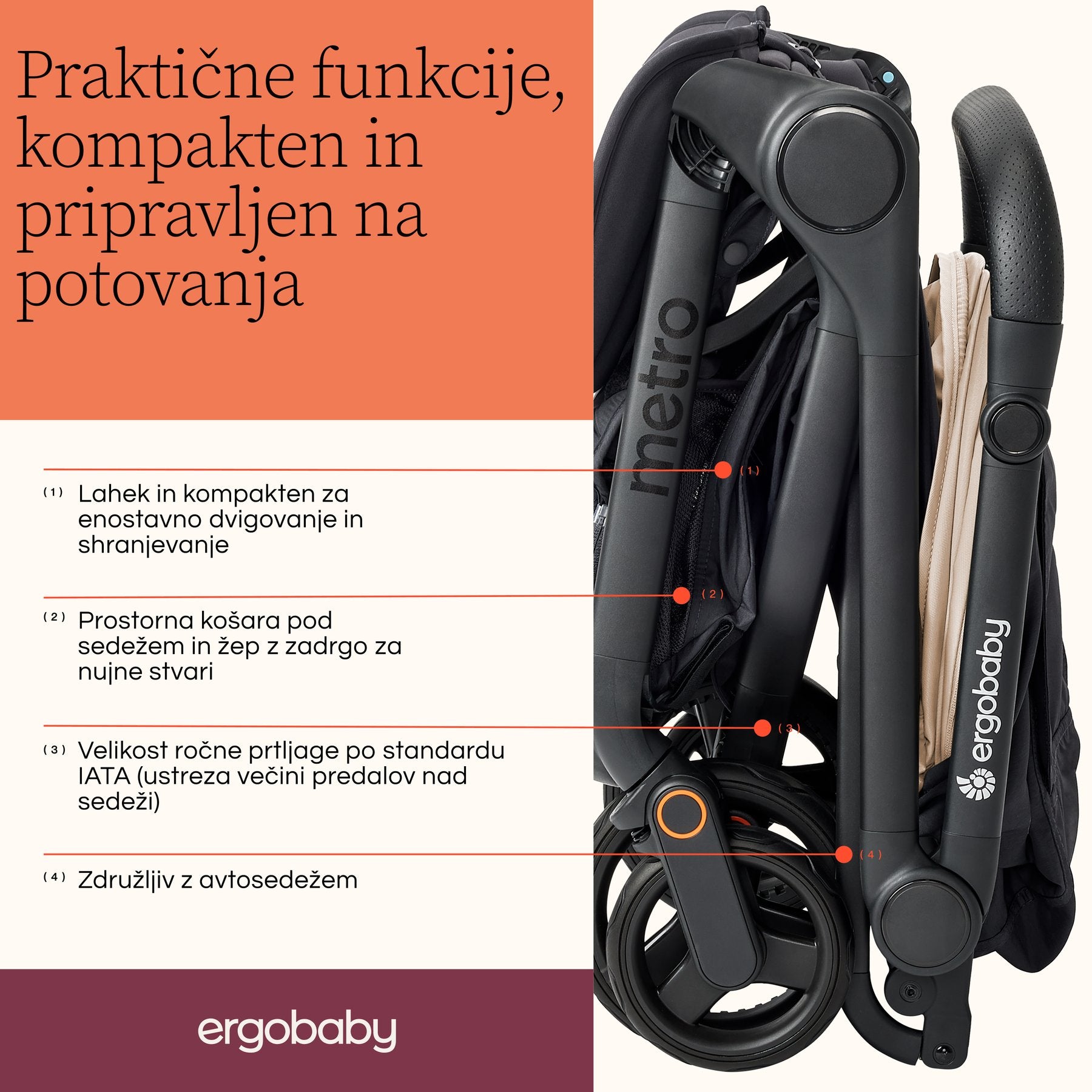Ergobaby® Poussette compacte Metro 3 Soft Olive