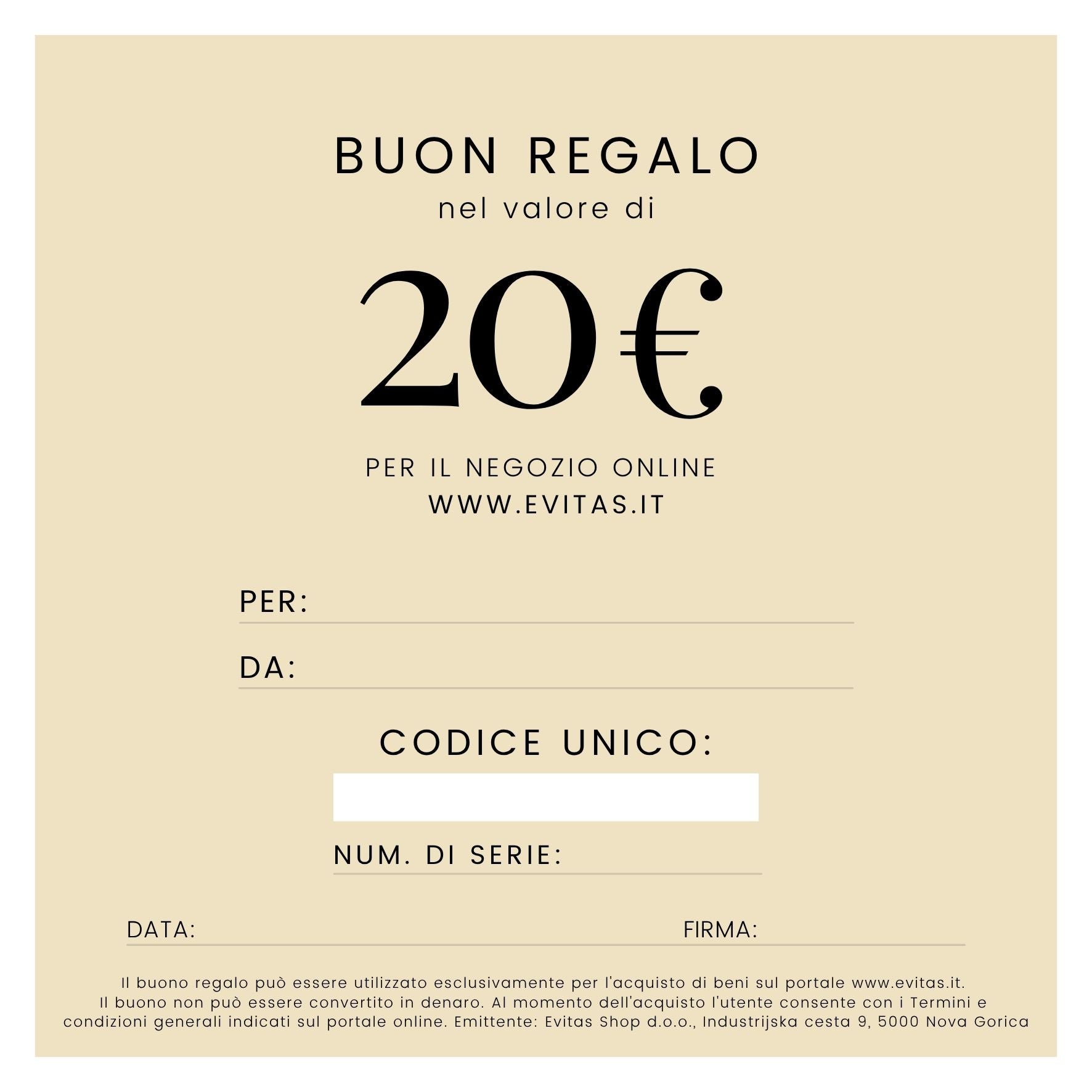 Evitas BUONO REGALO FISICO Evitas