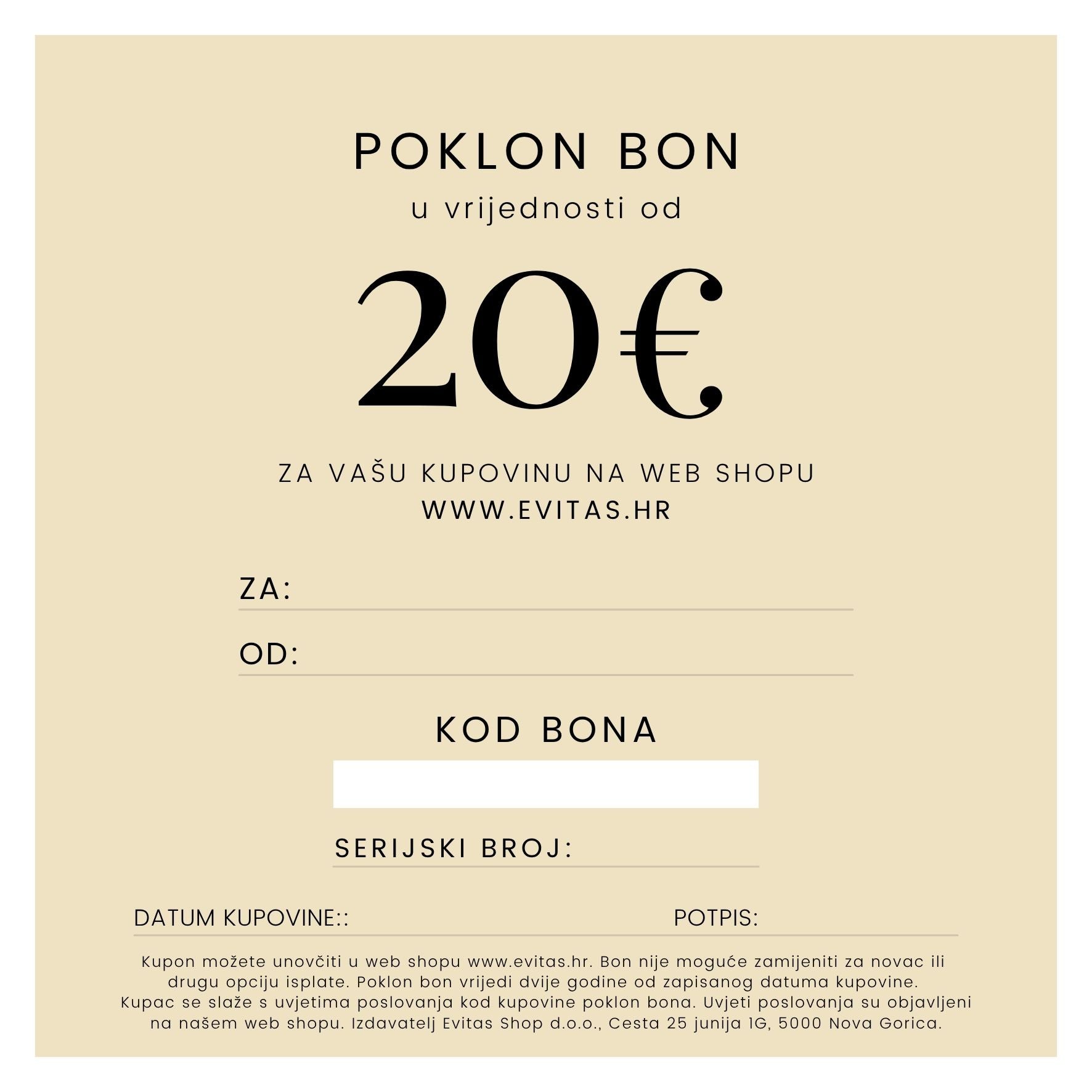 Evitas FIZIČKI POKLON-BON Evitas
