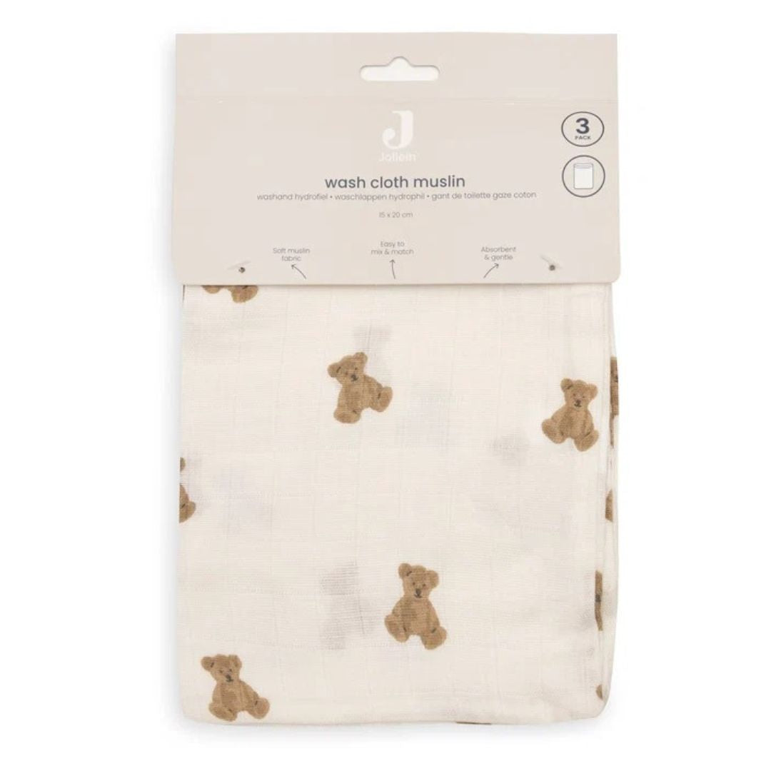 Jollein® Set od 3 krpice za pranje Mini Teddy Bear 20x15