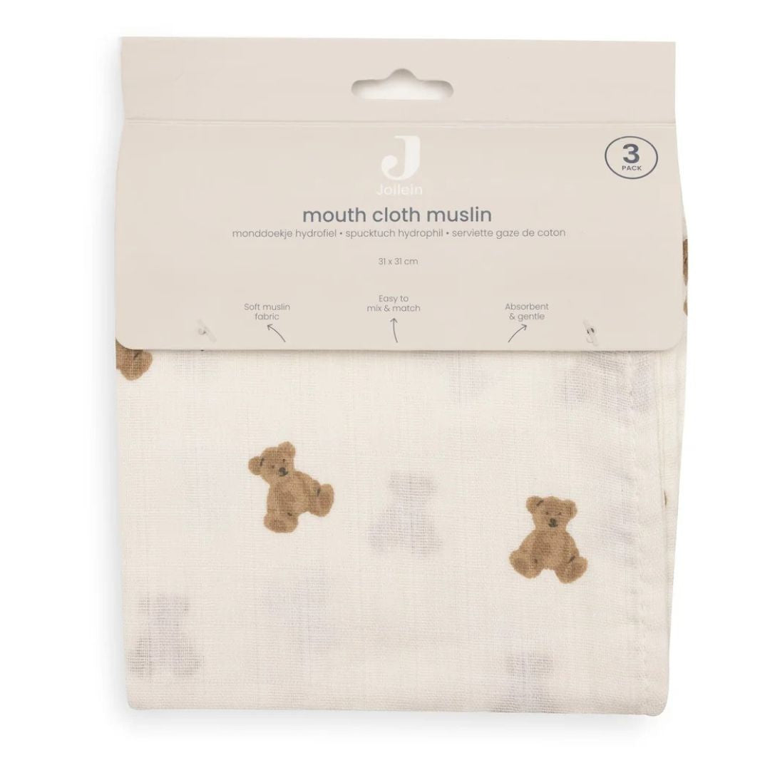 Jollein® Set od 3 tetra pelene Mini Teddy Bear 31x31