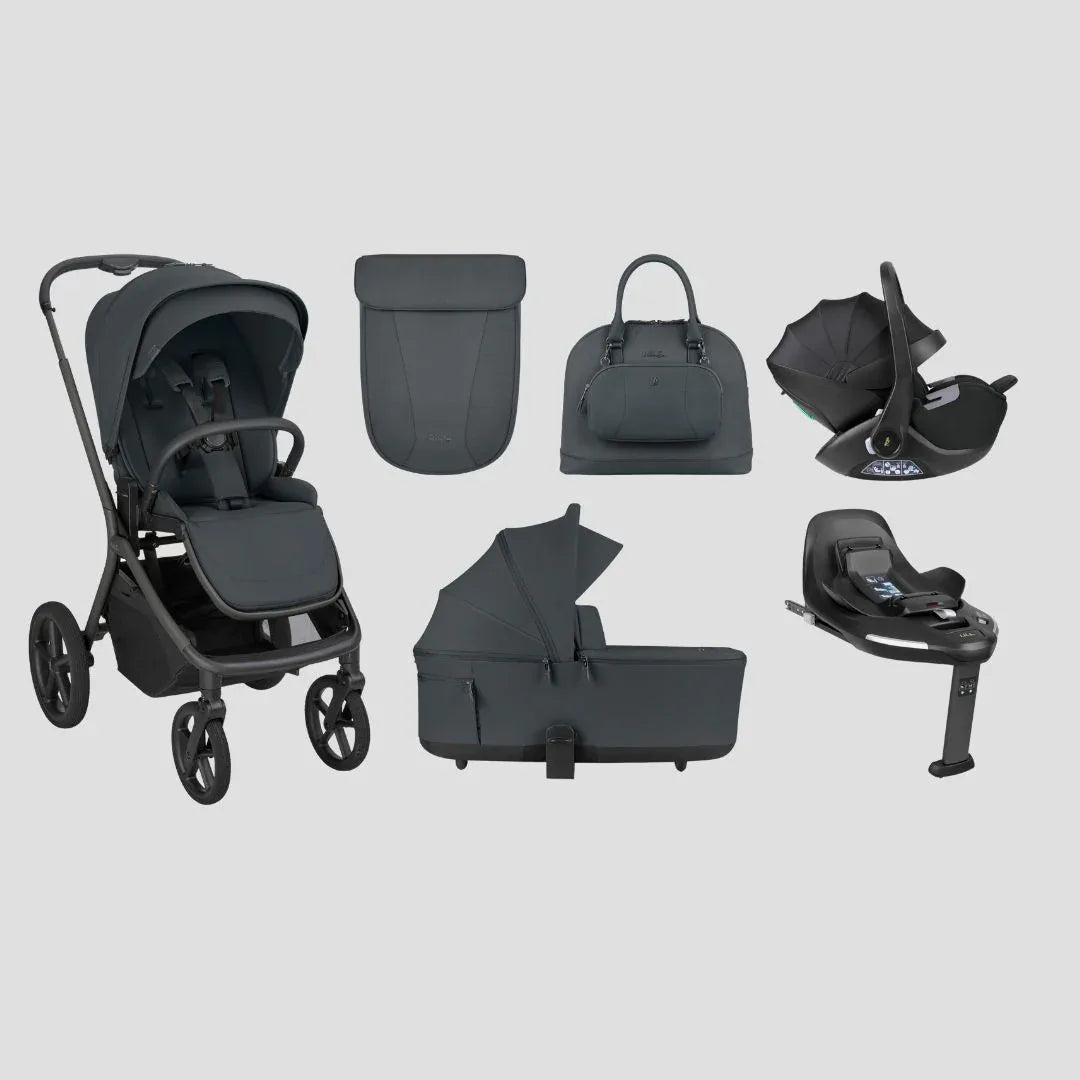 KikkaBoo® Platinum Otroški voziček 4v1 Goya Graphite + Avtosedež i-Class i-SIZE (40-87 cm) Noir + Vrtljiva Isofix baza i-Class 360 KikkaBoo