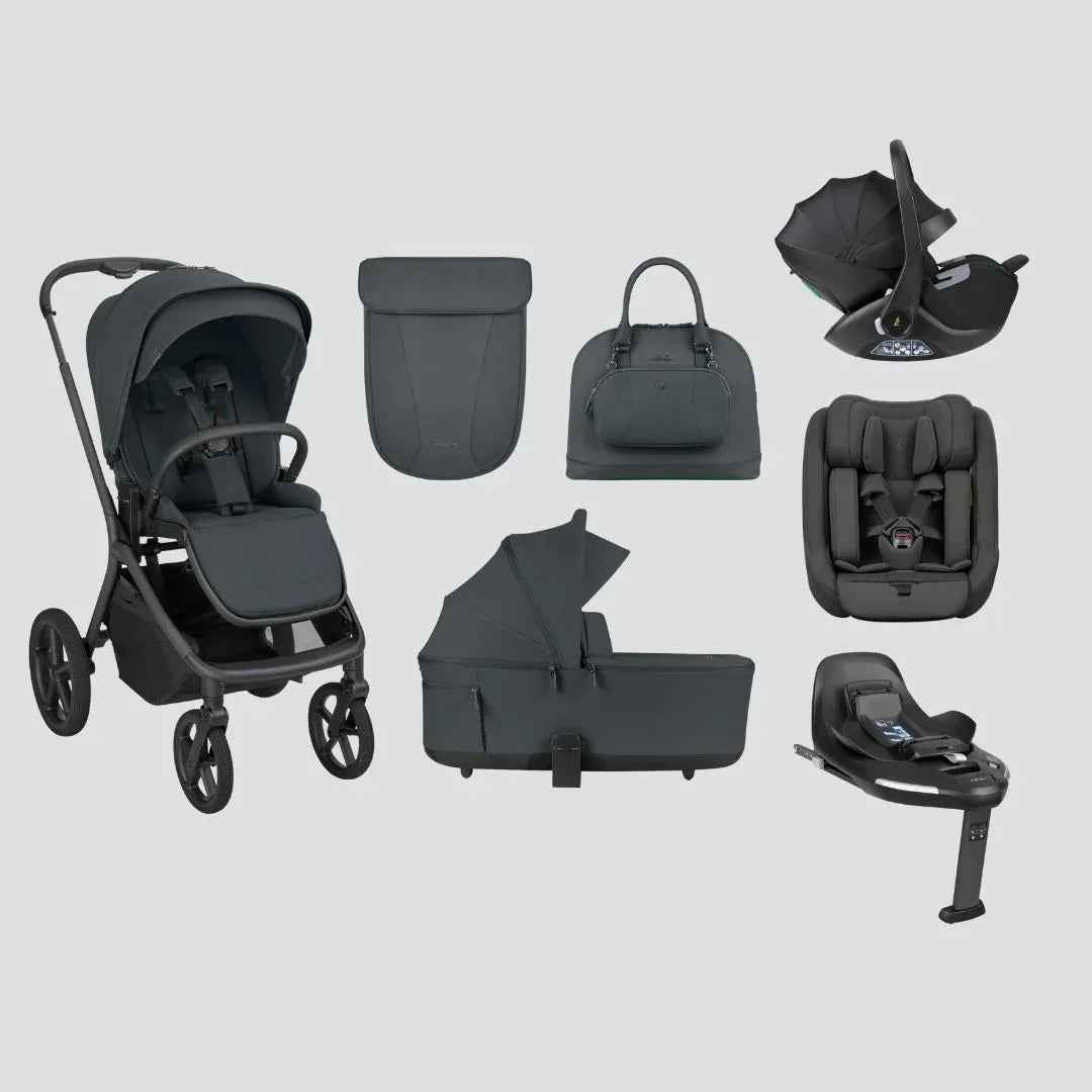 KikkaBoo® Platinum Otroški voziček 5v1 Goya Graphite + Avtosedež i-Class i-SIZE (40-87 cm) + Avtosedež i-Class Plus i-SIZE (40-105 cm) Noir + Vrtljiva Isofix baza i-Class 360 KikkaBoo
