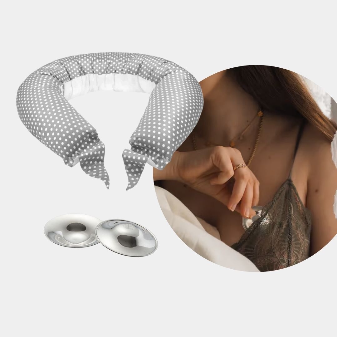 Koala Babycare® Pregnancy set Hug Comfy Grey pillow and Trilaminate Silver Regular cups