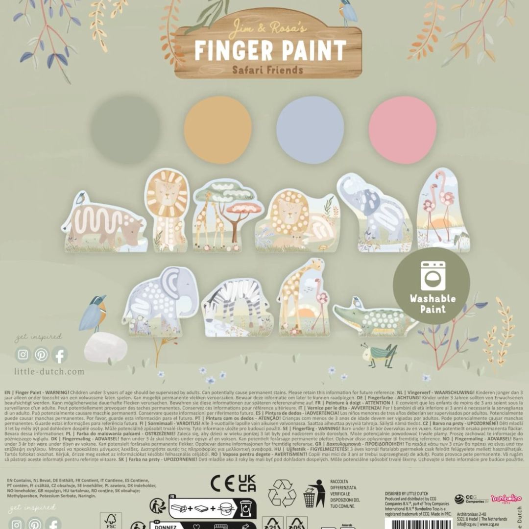 Little Dutch® Set per dipingere con le dita Safari Friends